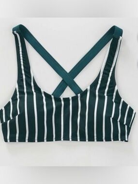 Cupshe Dark Teal and White Striped Crossback Bikini Top